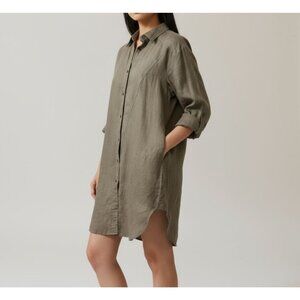 Escada Linen Shirt Dress 38 4 Taupe Olive Midi Button Up Safari Sleeves EUC